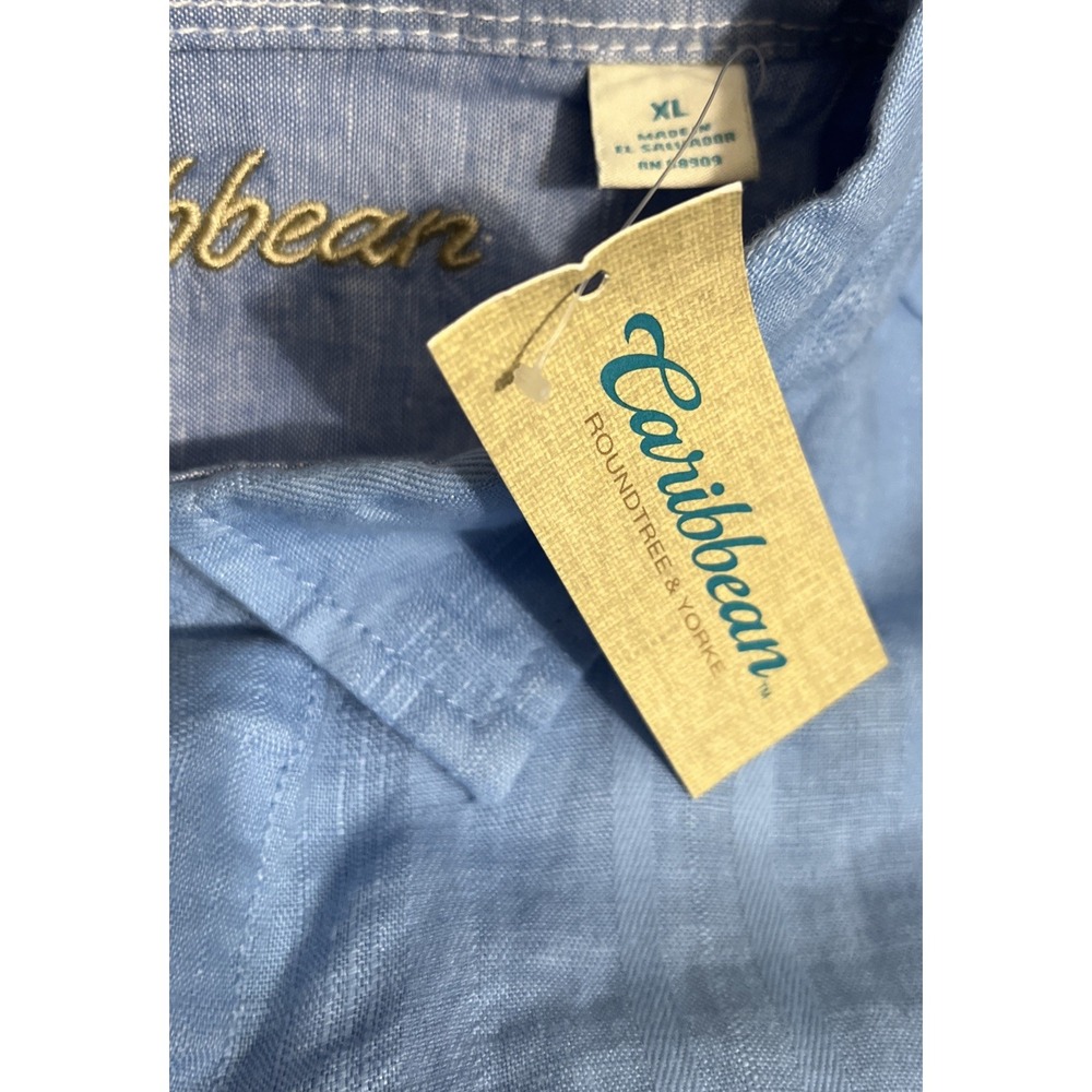 Roundtree & Yorke Caribbean Shirt Men's XL Blue Linen Blend Long Sleeve Casual - Picture 6 of 9